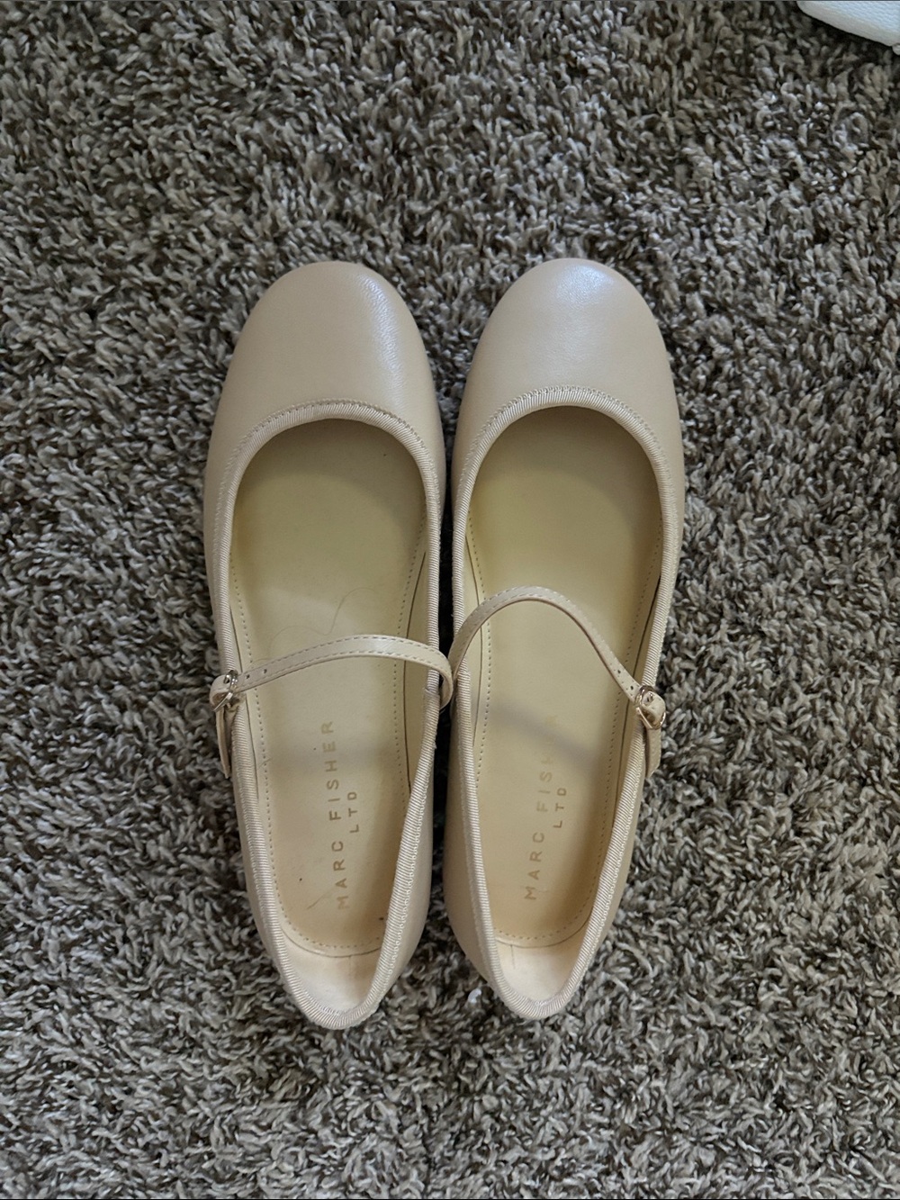 Marc Fisher Cream Leather Mary Jane Flats with Buckle Strap